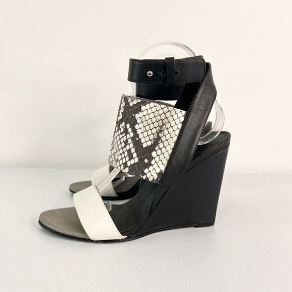 Vince Kyra Snake Embossed Leather Wedge Sandals - Picture 4 of 8